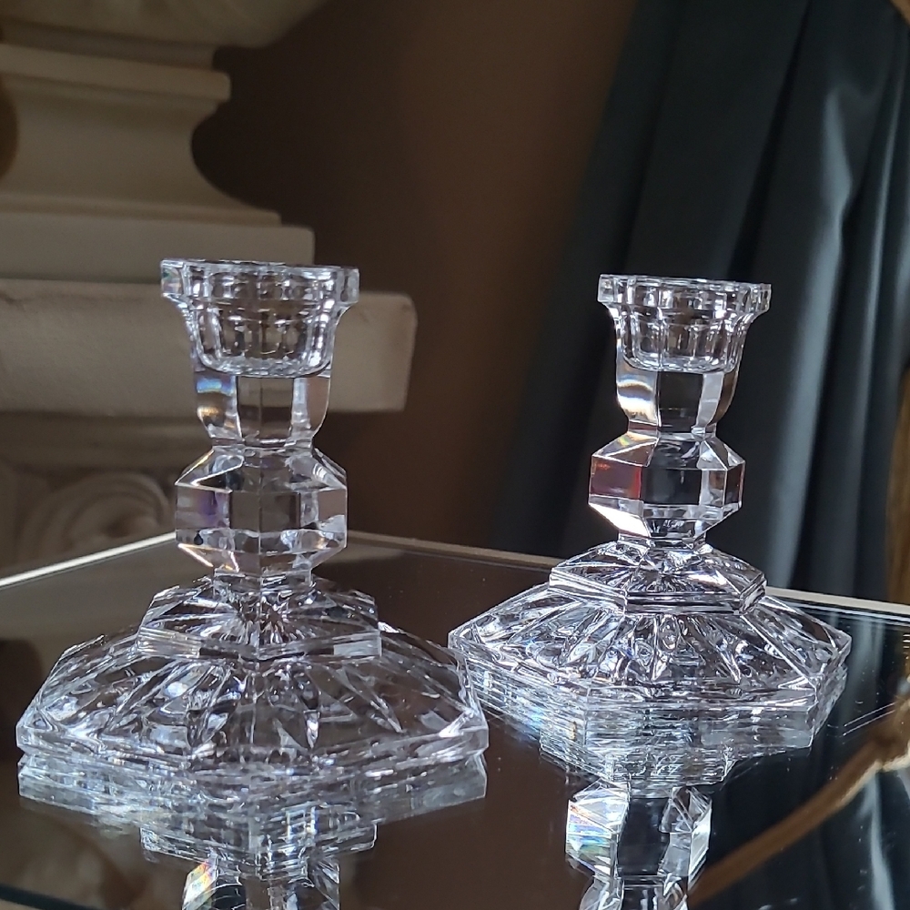 2 Towle Full Lead Crystal Glass Candlesticks Candle Holders 3.5” Austria Vintage